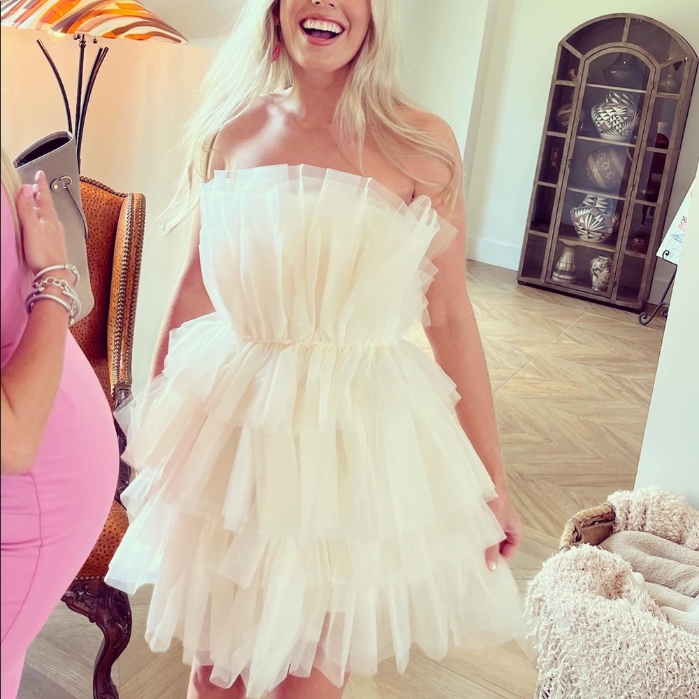 Cream Tulle Mini Dress